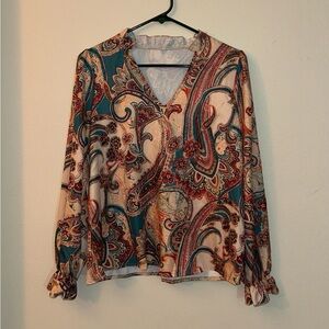 SHEIN Clasi Paisley Print V-Neck Flare Sleeves Blouse Women’s size Medium